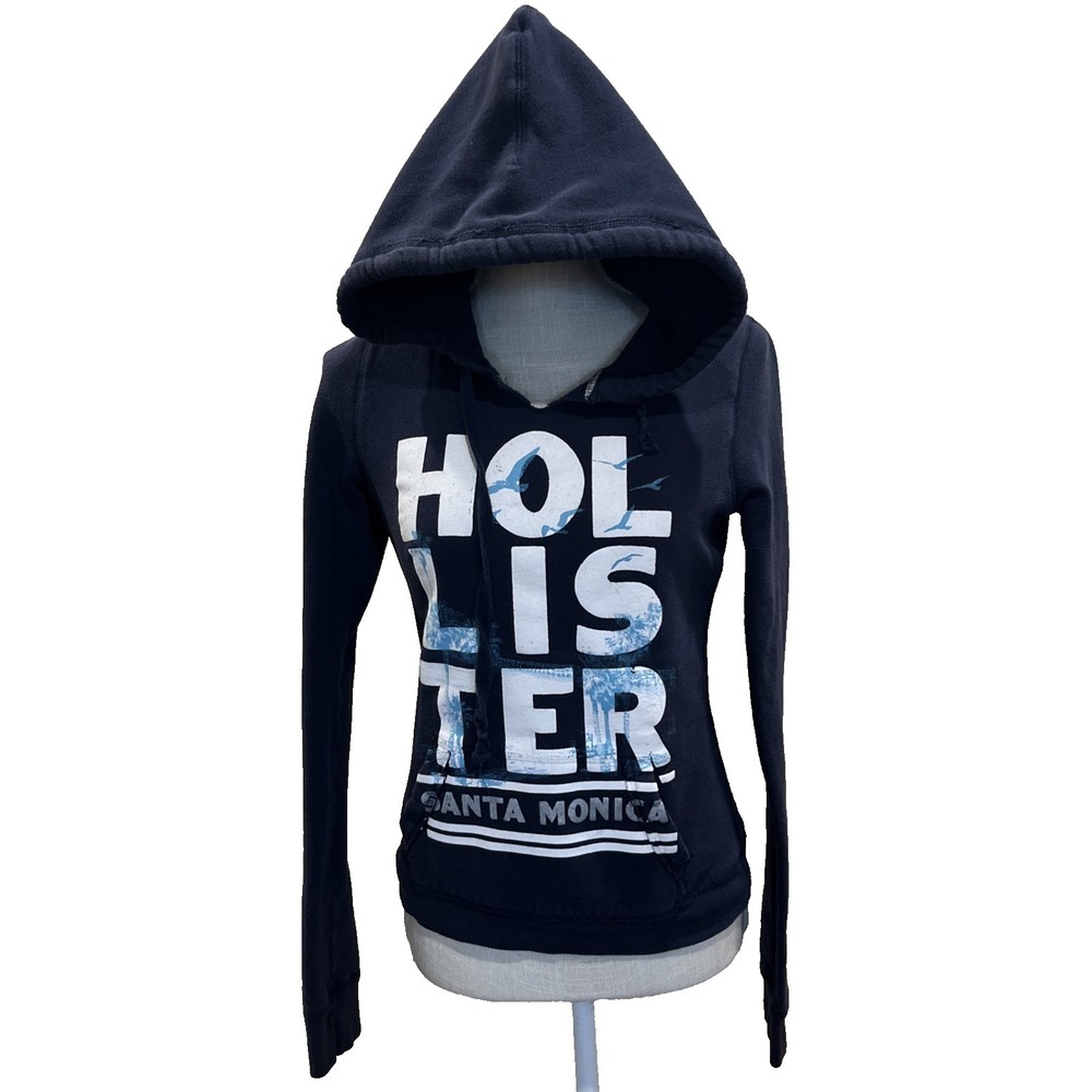 Vintage Y2K Babydoll Hollister Womens Medium Navy Spell Out Hoodie Sweatshirt CA
